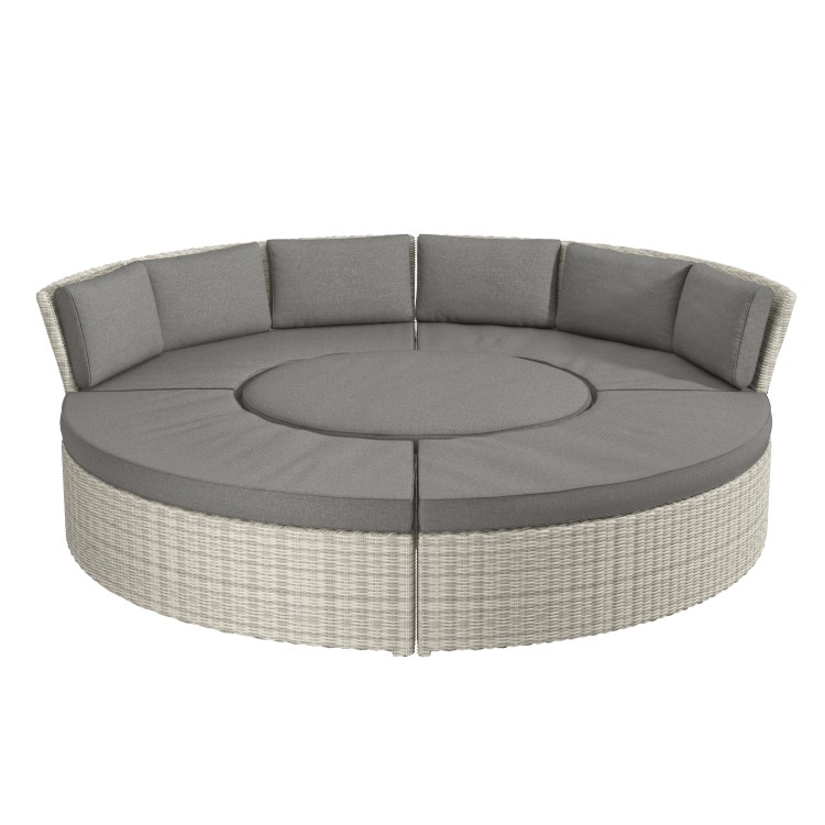 Grey Round Garden Sofa Set With Day Bed and Cool Box Seats - Como