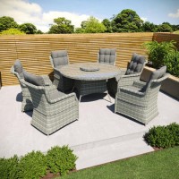 6 Seater Grey Round Rattan Garden Dining Set with Table and Chairs - Aspen