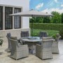 6 Seater Grey Round Rattan Garden Dining Set with Table and Chairs - Aspen
