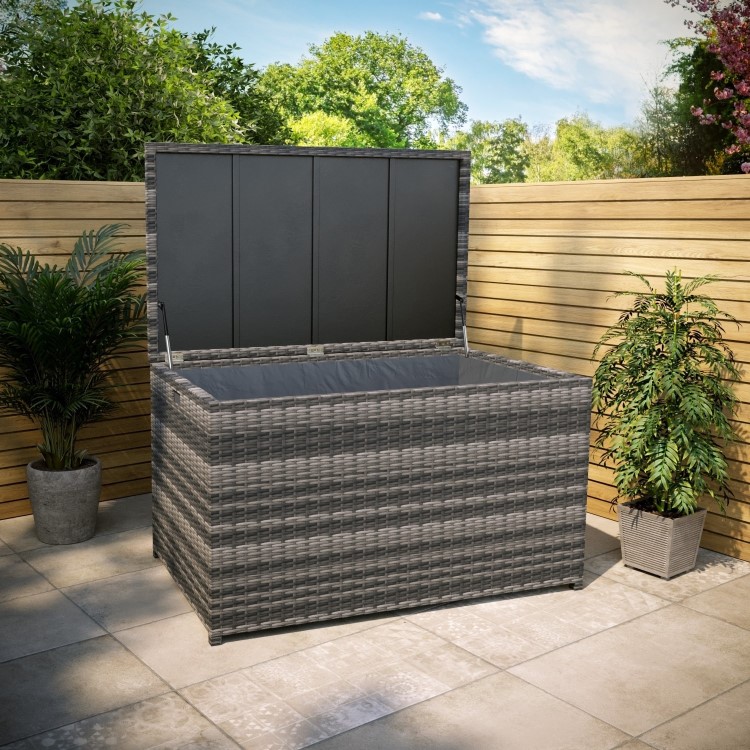 Grey Rattan Outdoor Gas Lift Storage Box - 150cm x 90cm  - Fortrose