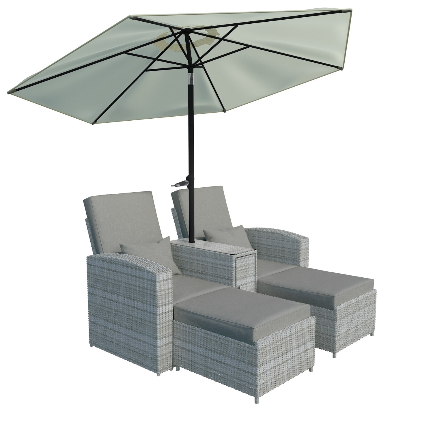 Grey Rattan Reclining Sun Loungers with Parasol - Aspen Outdoor | eBay