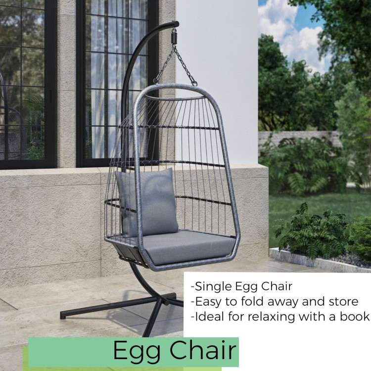 Grey Garden Folding Single Egg Swing Chair with Stand - Como