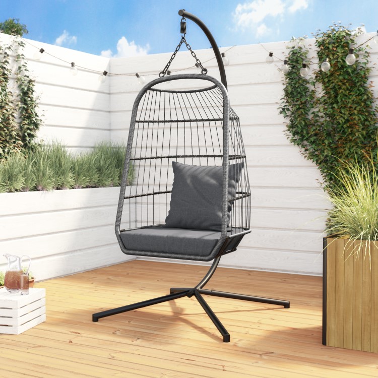 Grey Garden Folding Single Egg Swing Chair with Stand - Como