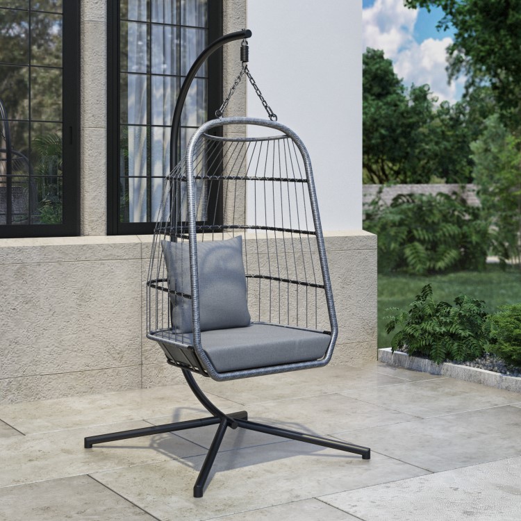 Grey Garden Folding Single Egg Swing Chair with Stand - Como
