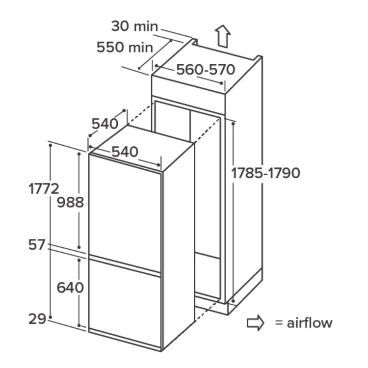 CDA 238 Litre 70/30  Integrated Frost Free Fridge Freezer