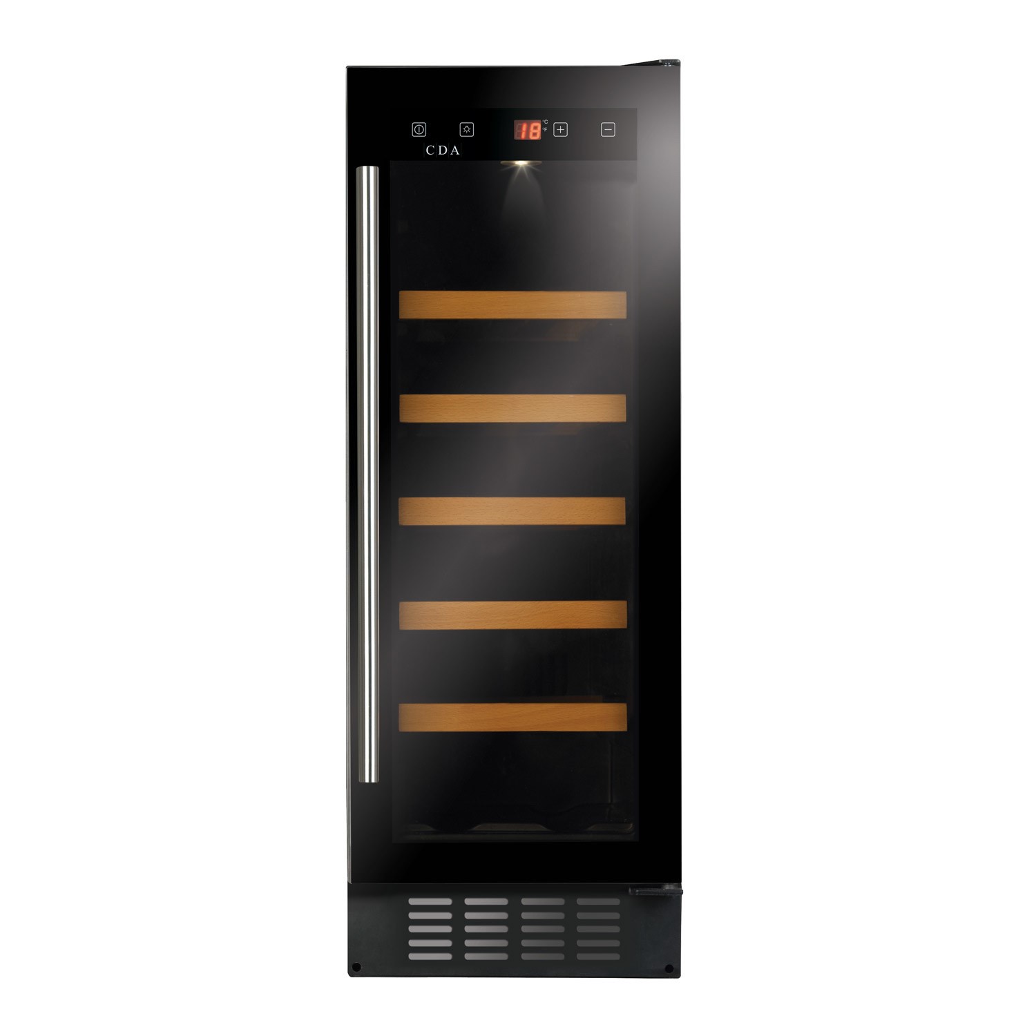 CDA 20 Bottle Freestanding Under Counter Wine Cooler Single Zone 30cm Wide 82cm Tall - Black