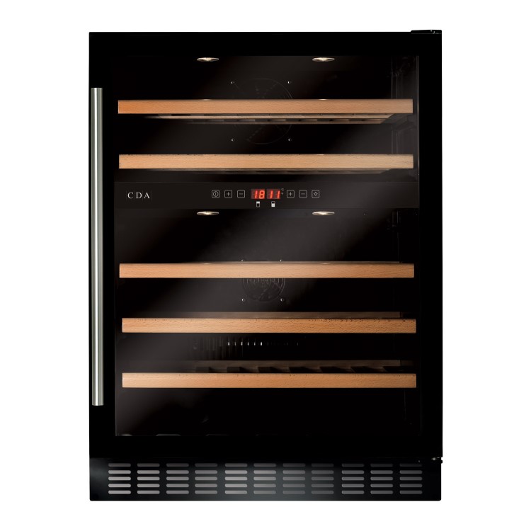 GRADE A2 - CDA FWC604BL 60cm Freestanding Under Counter Wine Cooler - Black Glass