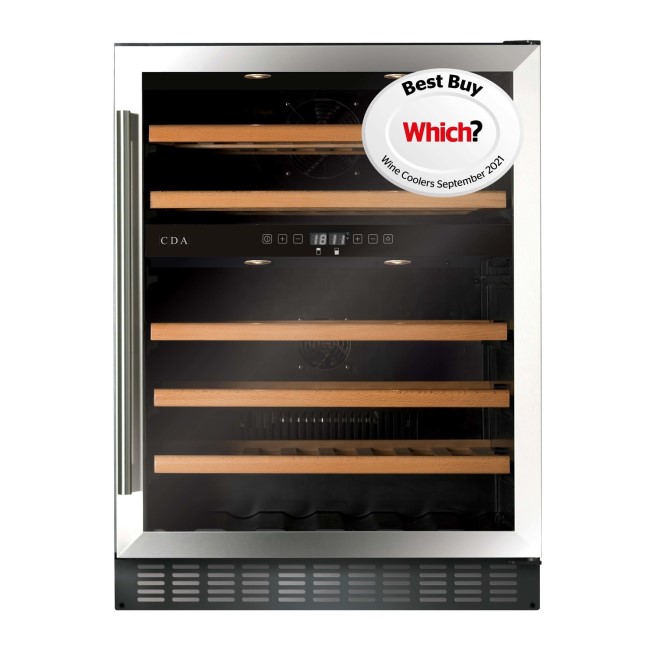 CDA 46 Bottle Cpactity Dual Zone Freestanding Under Counter Wine Cooler Stainless Steel