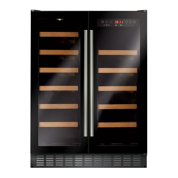 GRADE A1 - CDA FWC624BL 60cm Under Counter Double Door Wine Cooler - Black