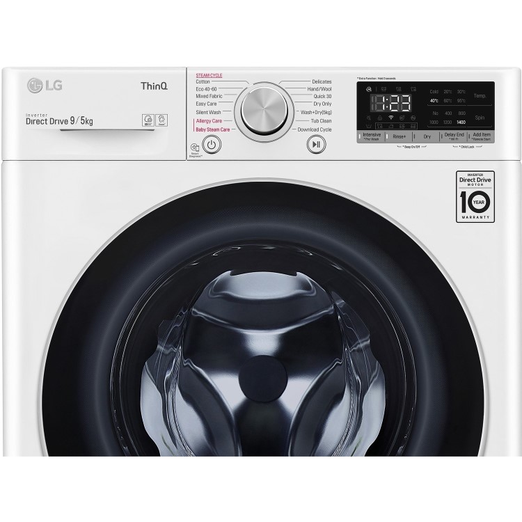 GRADE A2 - LG FWV595WSE Freestanding Wifi Connected 9kg Wash 5kg Dry 1400rpm Washer Dryer - White