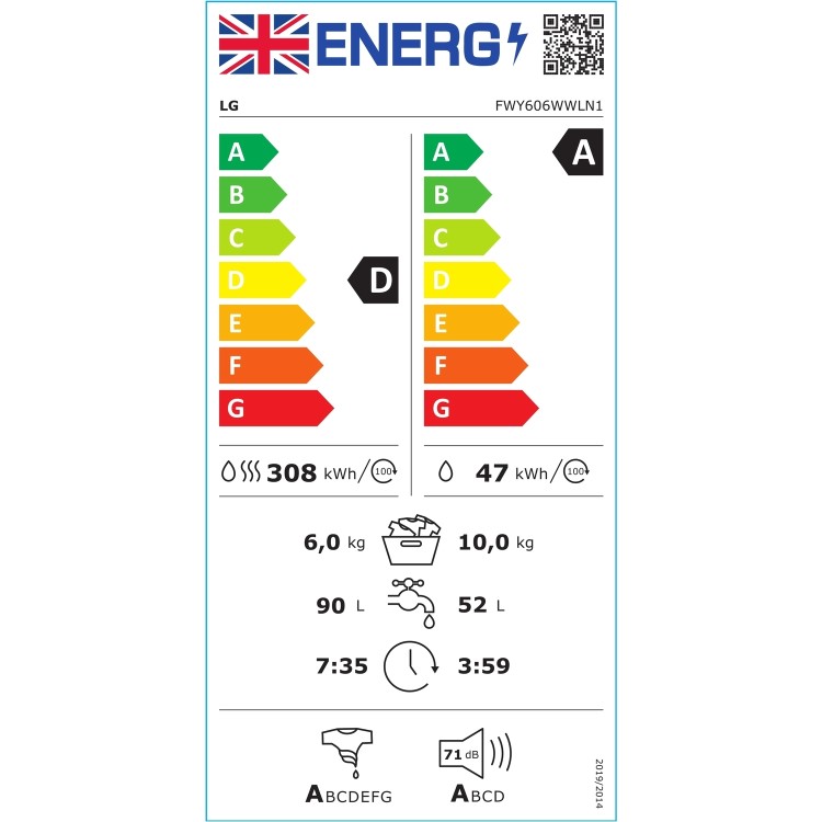 Refurbished LG TurboWash FWY606WWLN1 Freestanding 10/6KG 1400 Spin Washer Dryer White