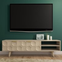 Freya Large Solid Wood TV Unit in Light Wash with Gold Detail