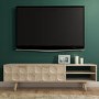 Freya Large Solid Wood TV Unit in Light Wash with Gold Detail