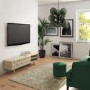 Freya Large Solid Wood TV Unit in Light Wash with Gold Detail