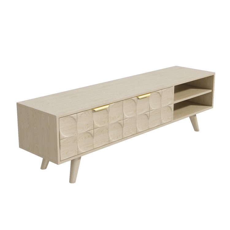 Freya Large Solid Wood TV Unit in Light Wash with Gold Detail