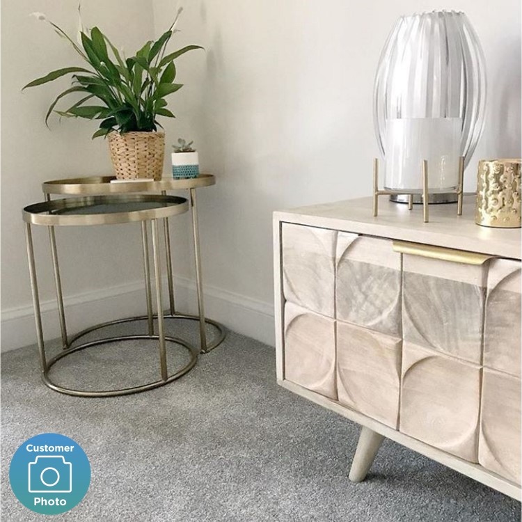Freya Large Solid Wood TV Unit in Light Wash with Gold Detail