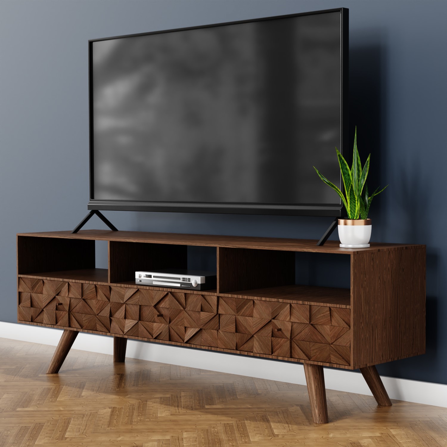 Dark Wood TV Unit with Storage - TV's up to 55 - Freya