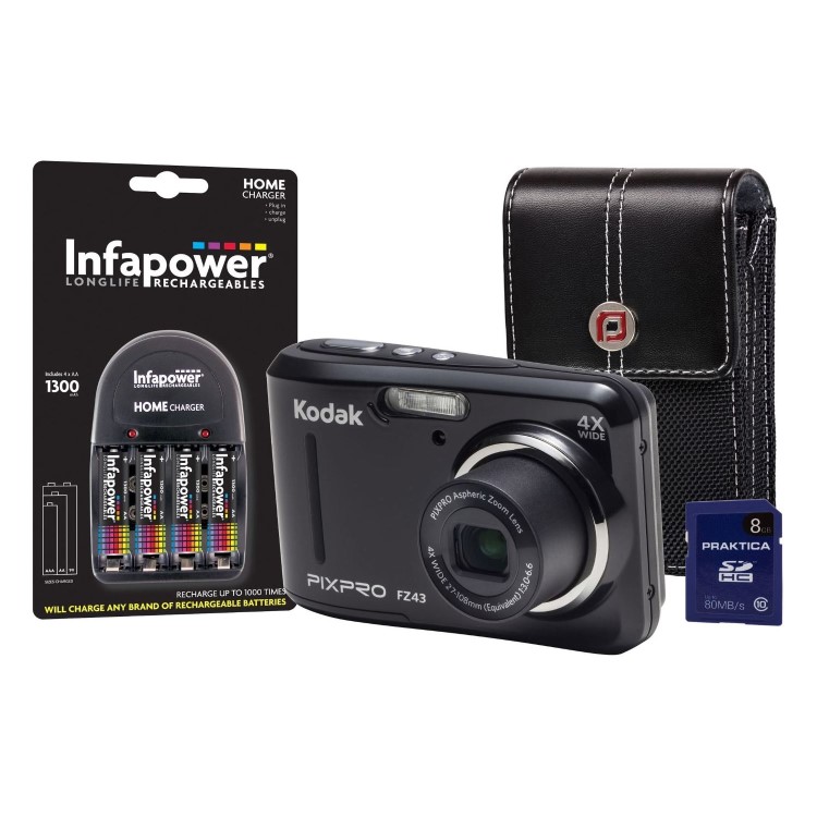 Kodak PIXPRO FZ43 Black Camera Kit inc 4x AA Batteries 8GB SD Case & Charger