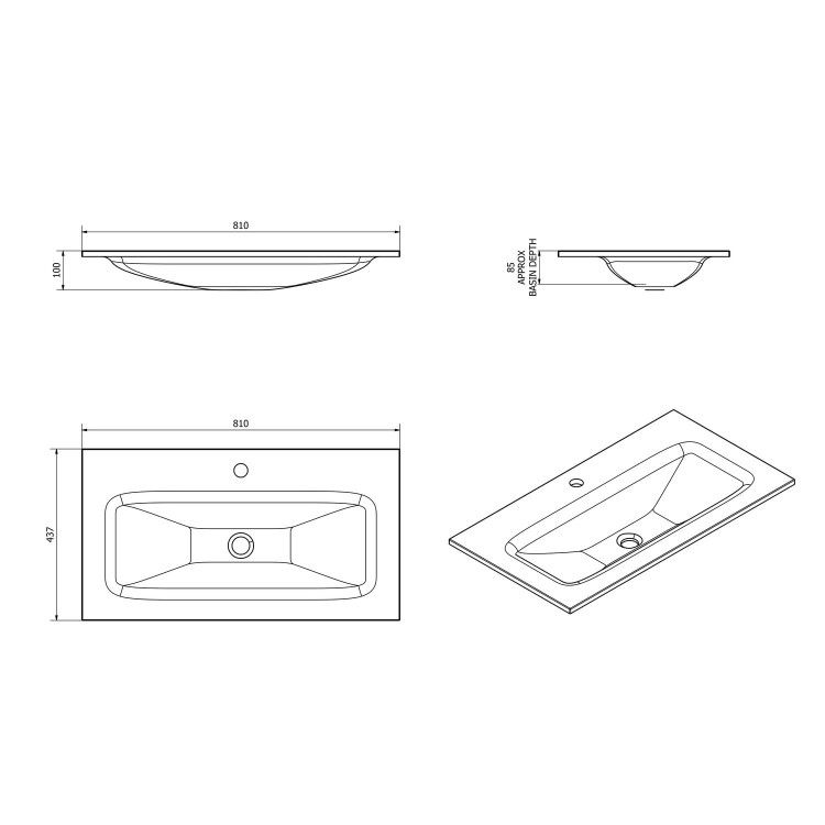 Moderno Black Glass Vanity Unit Sink - 800mm Wide