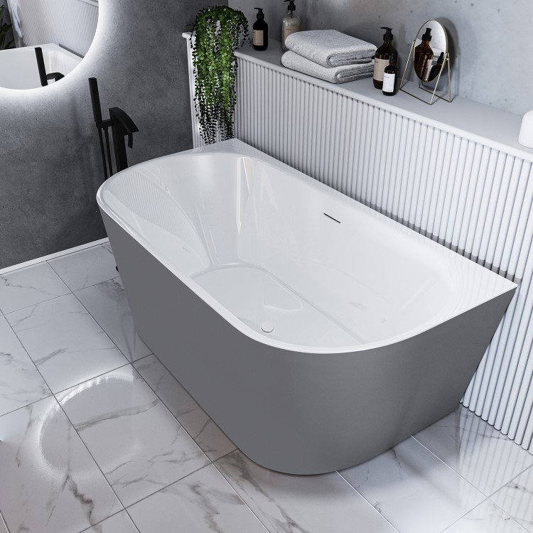 Grey Freestanding Double Ended Back to Wall Bath 1500 x 745mm - Gable