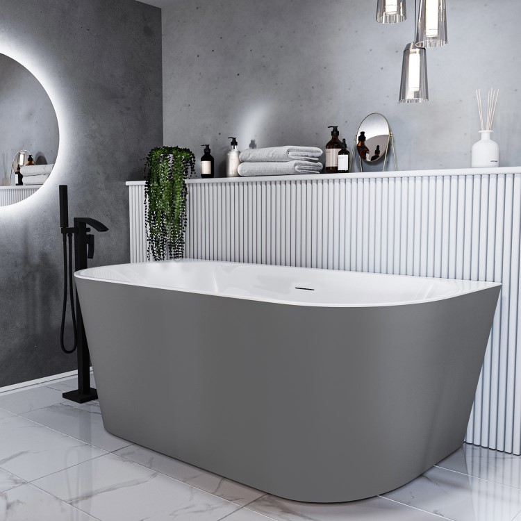 Grey Freestanding Double Ended Back to Wall Bath 1500 x 745mm - Gable