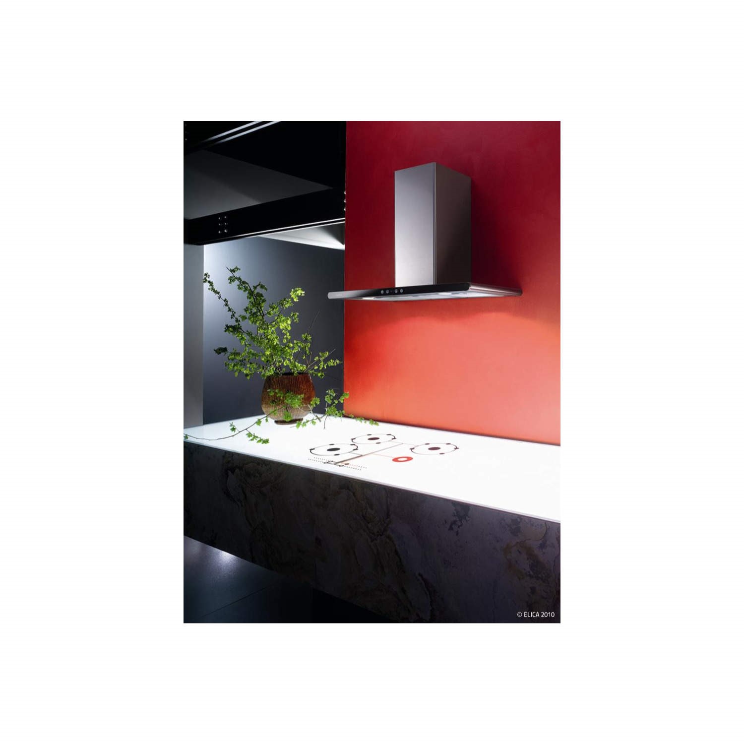 Elica GALAXYSSBL80 Galaxy 80cm Chimney Cooker Hood Stainless Steel and Black Glass Appliances