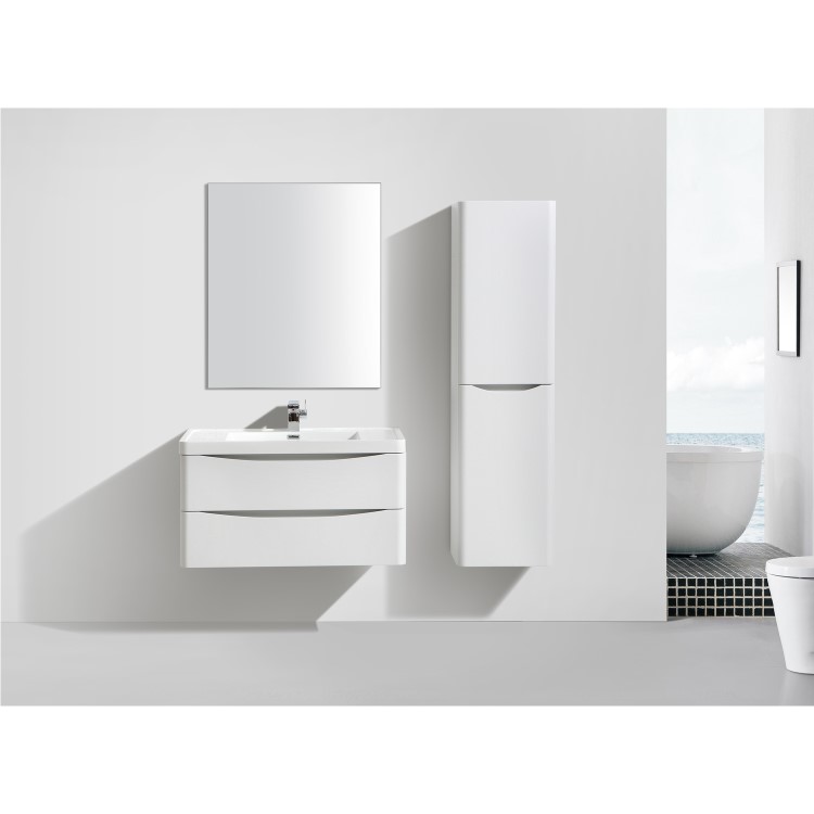 White Wall Hung Tall Bathroom Storage Cabinet - W400 x H1500mm - Oakland