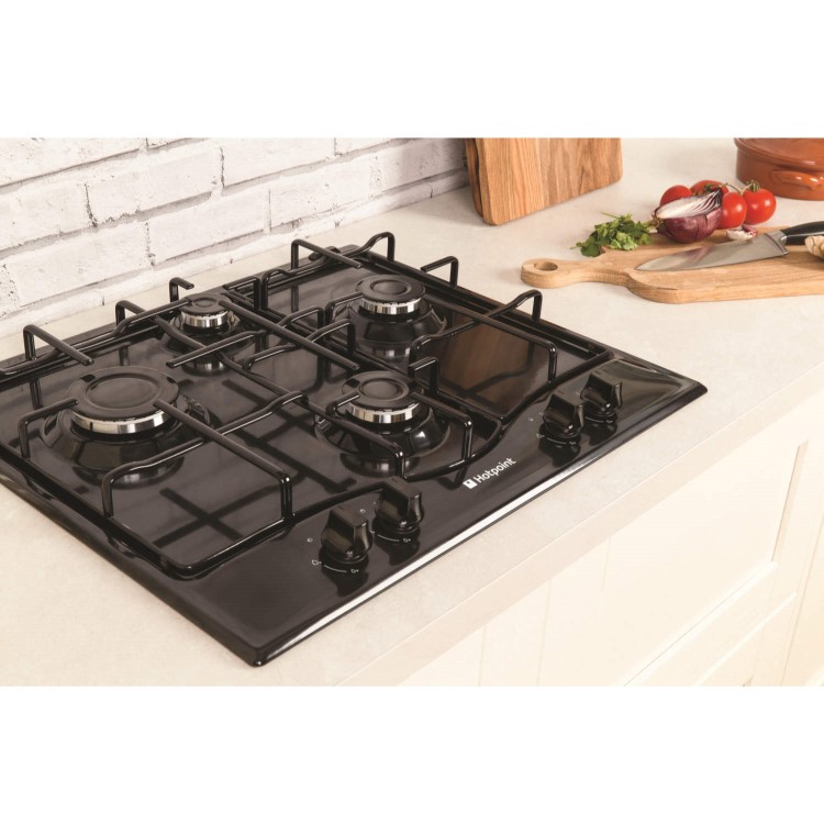 Hotpoint GC640BK Four Burner 60cm Gas Hob - Black