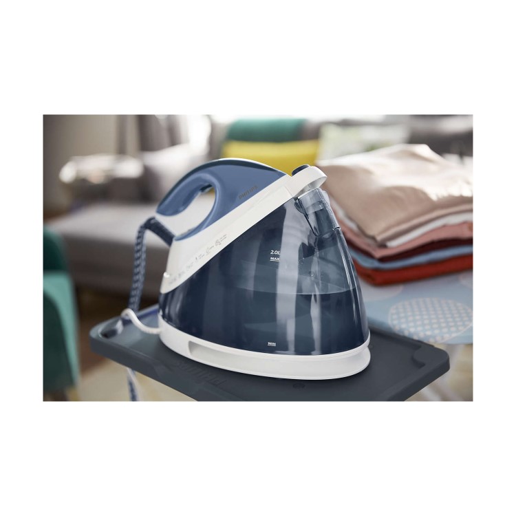 GRADE A2 - Philips GC7057/20 PerfectCare Viva Steam Generator Iron with Free Fabric Shaver - White & Blue