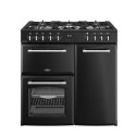 A2/444411820 Refurbished Belling Farmhouse 90DF 90cm Dual Fuel Range Cooker Black