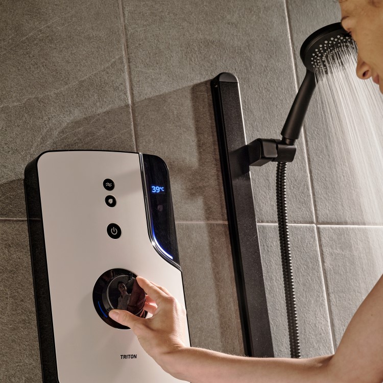 Triton Enlight  9.5kW Thermostatic Electric Shower with Back to Wall Kit - Grey