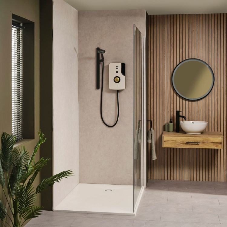 Triton Enlight 9.5kW Thermostatic Electric Shower with Back to Wall Kit - Taupe