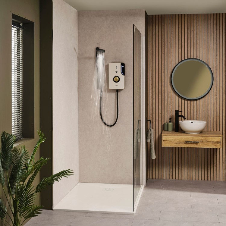 Triton Enlight 9.5kW Thermostatic Electric Shower with Back to Wall Kit - Taupe