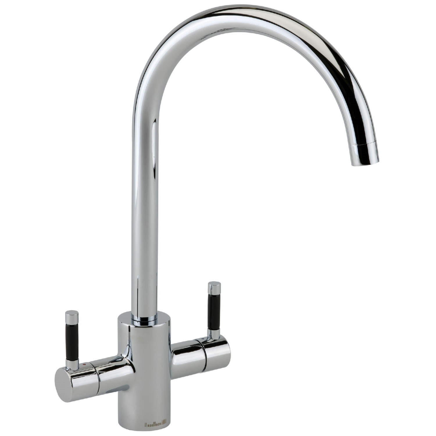 Reginox Chrome Twin Lever Kitchen Mixer Tap - Genesis Black Handle