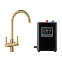 GEO4TIDBB Rangemaster GEO Intense Round Brushed Brass 4 in 1 Boiling Water Kitchen Tap
