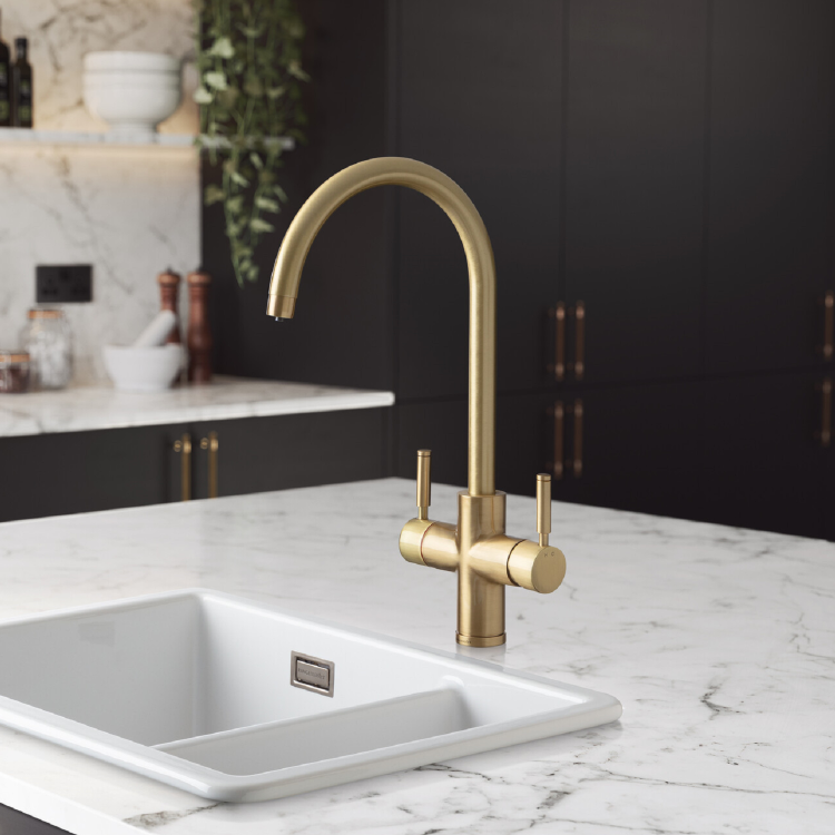 Rangemaster GEO Intense Round Brushed Brass 4 in 1 Instant Boiling Water Kitchen Tap