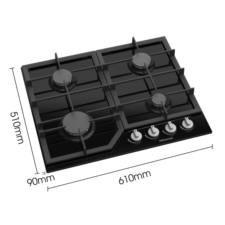 Hisense 60cm Gas on Glass 4 Burner Gas Hob - Black
