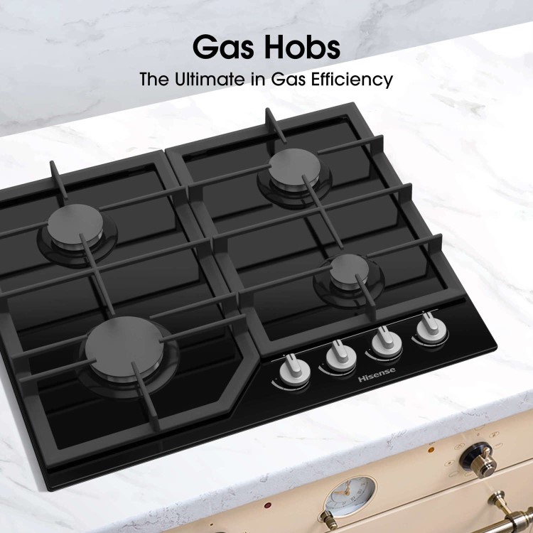 Hisense 60cm Gas on Glass 4 Burner Gas Hob - Black