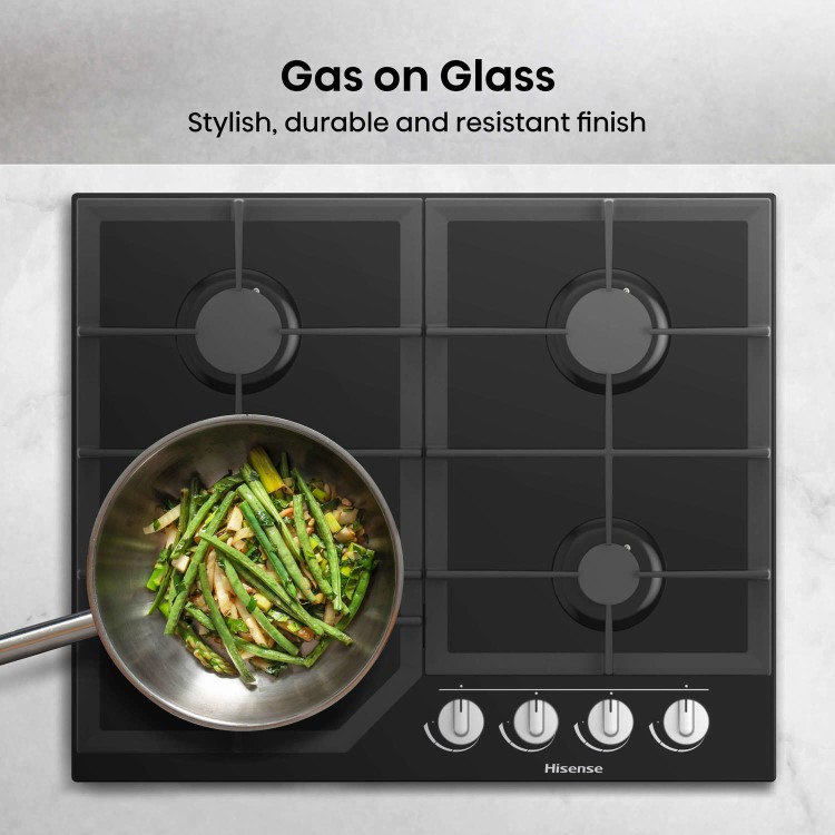 Hisense 60cm Gas on Glass 4 Burner Gas Hob - Black