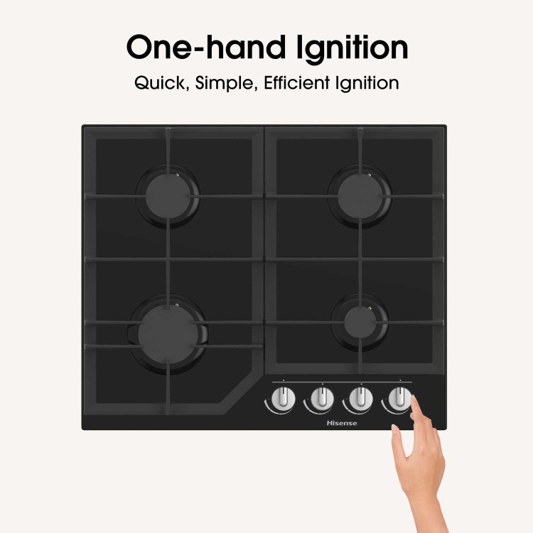 Hisense 60cm Gas on Glass 4 Burner Gas Hob - Black
