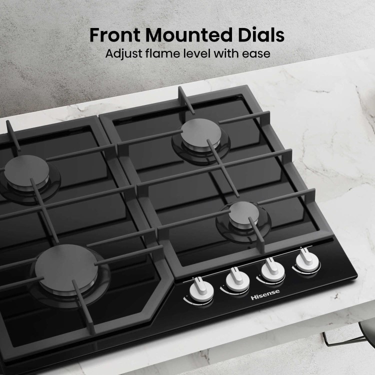 Hisense 60cm Gas on Glass 4 Burner Gas Hob - Black