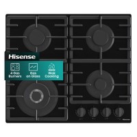 Hisense 60cm 4 Burner Gas on Glass Hob - Black