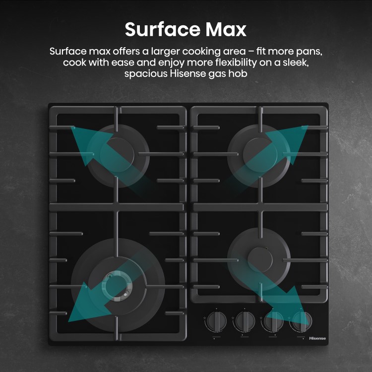 Hisense 60cm 4 Burner Gas on Glass Hob - Black