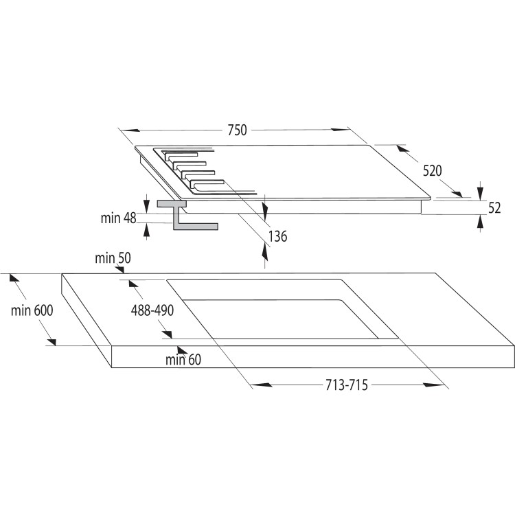 Refurbished Hisense GG773B 75cm 5 burner Gas on Glass Hob Black