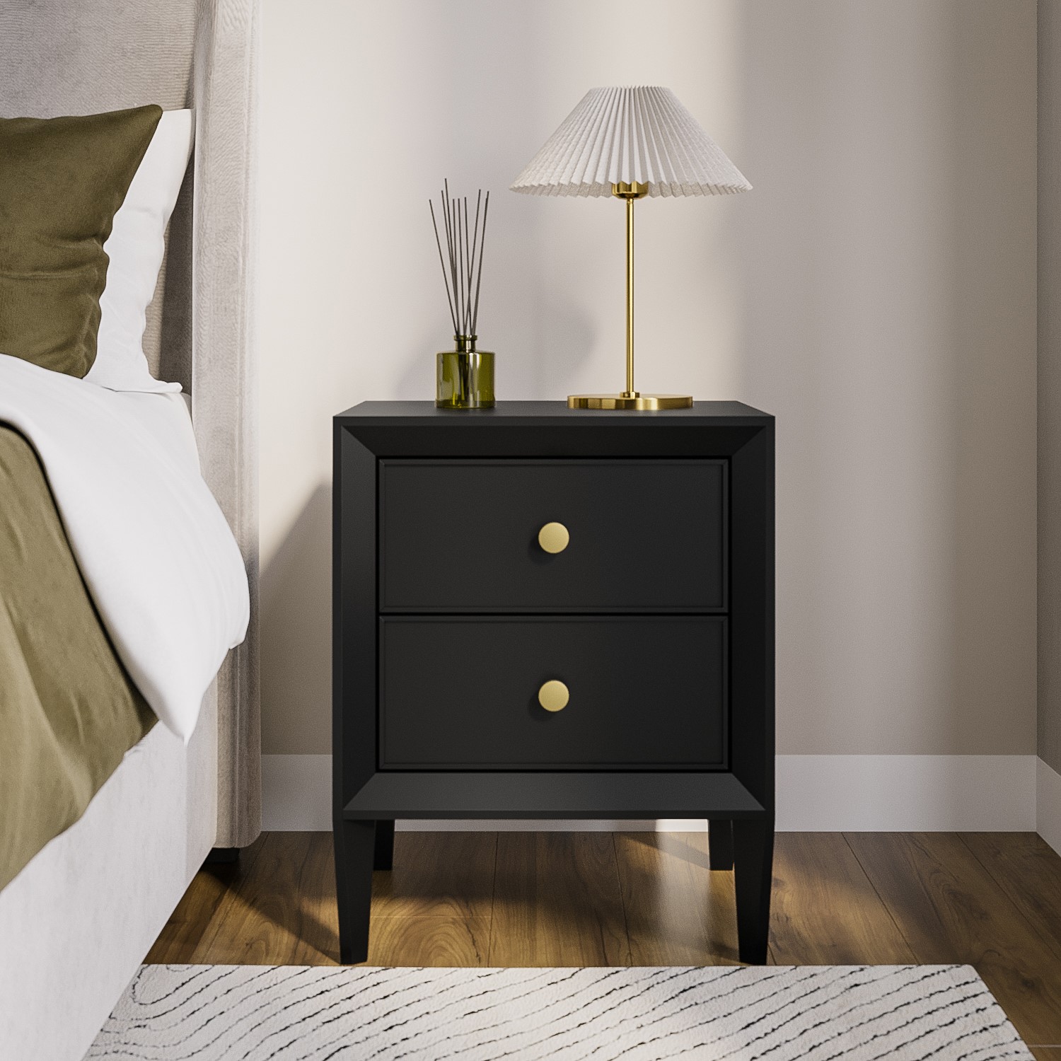 Black Wood 2-Drawer Bedside Table - Geor...