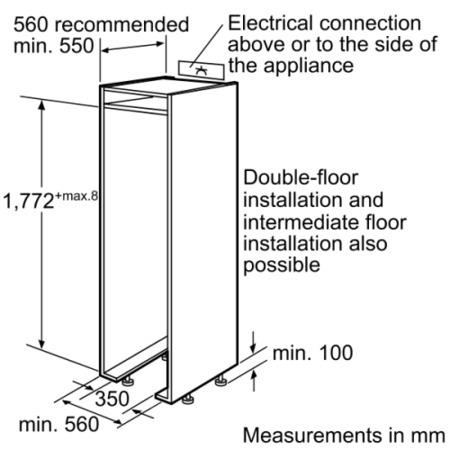 Bosch Serie 8 GIN38A55GB Logixx 56cm Wide Frost Free Integrated Upright In-Column Freezer - White