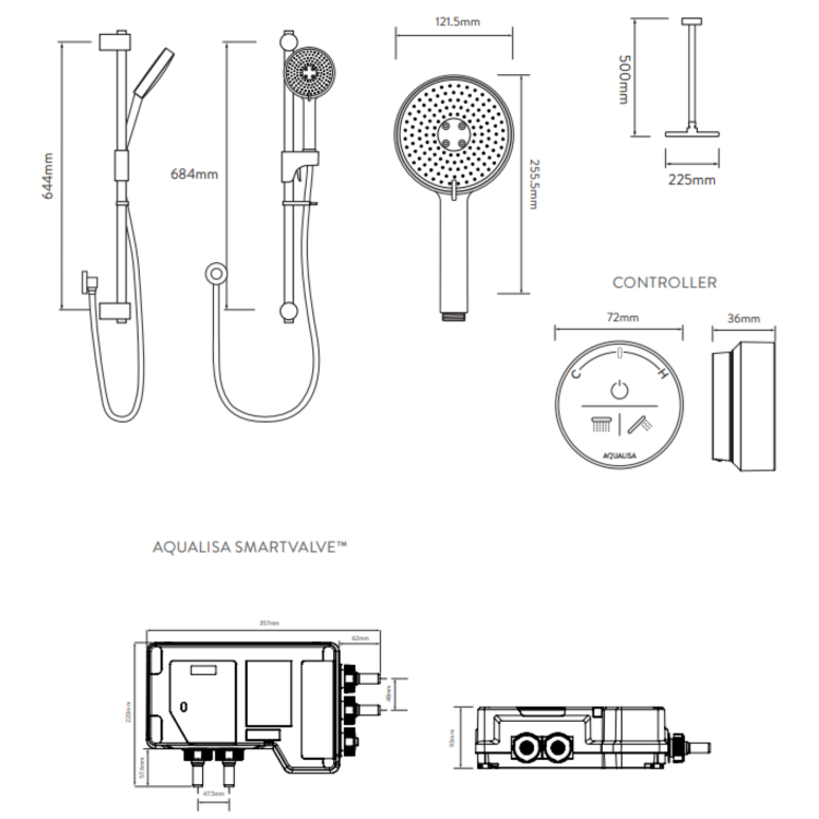 Aqualisa Black Smart Glo Dual Ceiling Mounted Smart Digital Mixer Thermostatic Shower HP/Combi