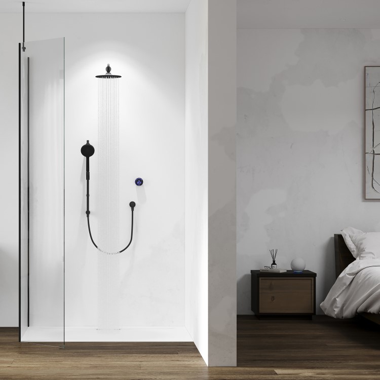 Aqualisa Black Smart Glo Dual Wall Mounted Smart Digital Mixer Thermostatic Shower HP/Combi