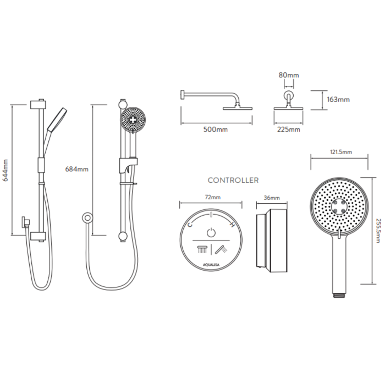 Aqualisa Black Smart Glo Dual Wall Mounted Smart Digital Mixer Thermostatic Shower HP/Combi