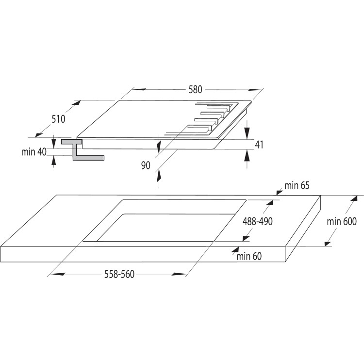 Hisense GM642XSUK 60cm 4 Burner Gas Hob - Stainless Steel